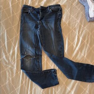 Lucky Brand Women's Dark Blue Skinny Jeans with Knee Distress